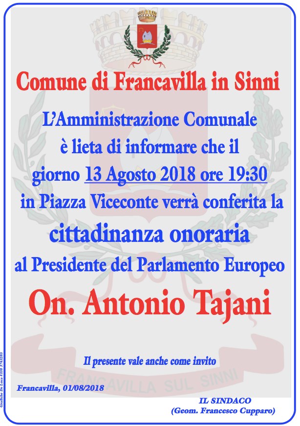 13/08/2018 - Cittadinanza onoraria On. Antonio Tajani